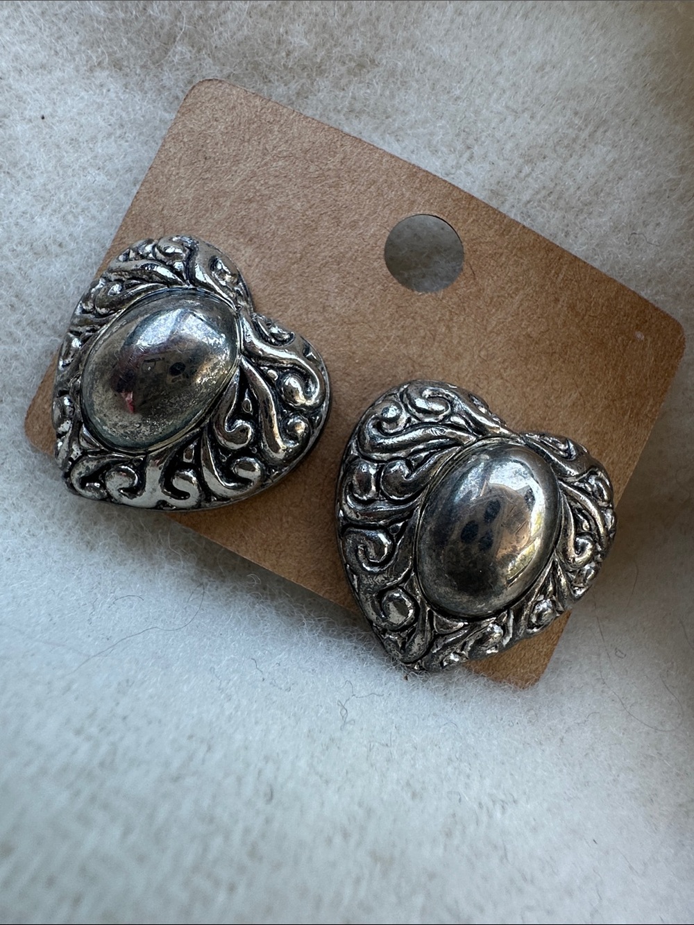 Silver Tone Heart Filigree Post Back Earrings - Women's Accessories